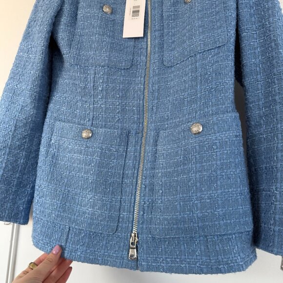 NWT Veronica Beard Agni Dickey Jacket In Skylight Tweed 2-way Zip Pockets Sz 4 - Picture 8 of 10